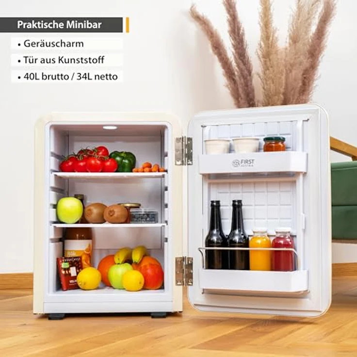 TZS First Austria Minikühlschrank | Retro Design | Leiser Betrieb | Einstellbare Kühlleistung | 40L | creme – Bild 3