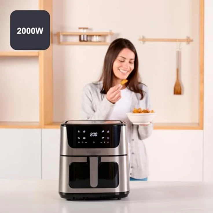 Black+Decker BXAF8000E Heißluftfritteuse, 2000W, 8L, Dual-Heizung, 8 Programme, Touchscreen, PFOA/BPA-frei, Sichtfenster, Defrost & Dehydrate – Bild 4