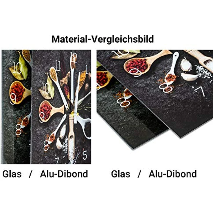 levandeo Wanduhr Glas 30x30cm Glasuhr Uhr Glasbild Kräuter Küchenuhr Küche Deko Küchendeko Gewürze – Bild 5