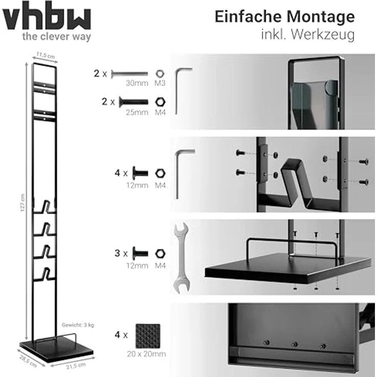 vhbw Staubsaugerhalter kompatibel mit Philips SpeedPro Max FC6813/01 Handstaubsauger Dunkelgrau - Robuste Aufbewahrung mit Bodenplatte und Gummifüßen – Bild 5