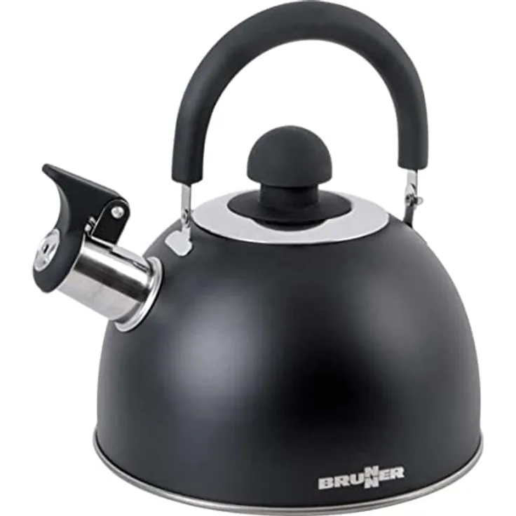 BRUNNER Unisex – Erwachsene Camping Zubehör Dayo Black NG Teekocher Schwarz/Steel 1,8 l, Multicolor, Einheitsgröße