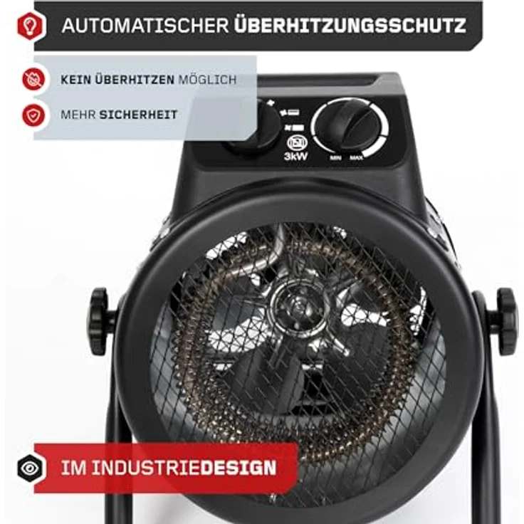 FEISTOS Heizlüfter Ikarus 3000 | 3000 W | 25x29x33 cm | Heizbereich 60 m³ | Heizstrahler zum leisen & effektivem Erwärmen der Umgebung | 3 Heizstufen + Kaltluftoption & Überhitzungsschutz – Bild 3