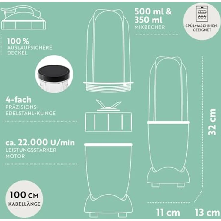 GOURMETmaxx Mr. Magic Power 400 Pro, Standmixer mit 400 Watt, Zubehörset L für Shakes und Smoothies, 3 Mixbecher in 2 Größen – Bild 6