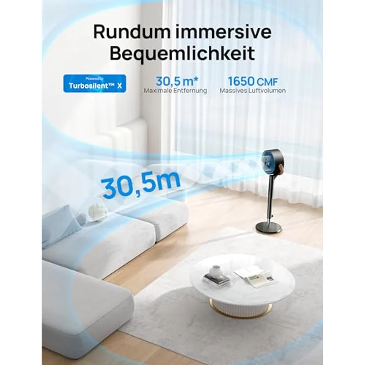 Dreo PolyFan 513S, 25dB leiser Smart Standventilator mit 120°+105° Oszillation, 6 Modi, 8 Geschwindigkeiten und Fernbedienung, 30M Winddistanz, Turbo-Luftzirkulator – Bild 4