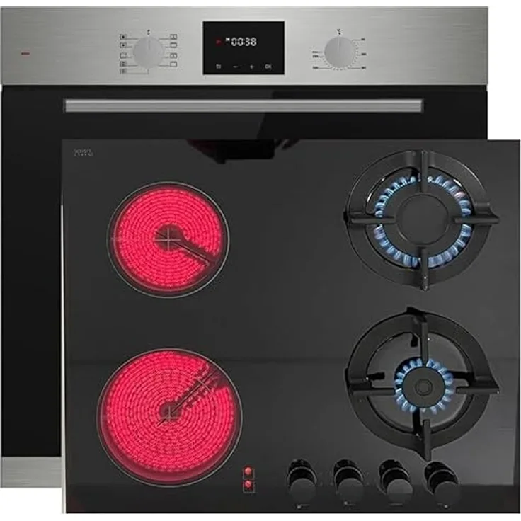 Böhme Einbaubackofen HB60F78PPX und Gasline GAE60HY, Edelstahl, 78L, 9 Funktionen, Heißluft, 2 Gasbrenner, 2 Elektro-Kochzonen