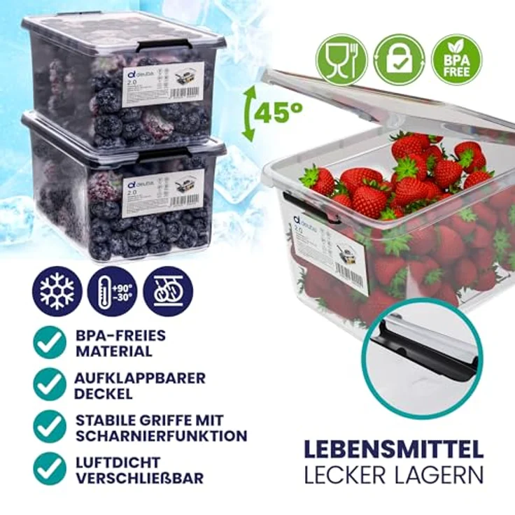 Deuba 10x Aufbewahrungsbox mit Deckel 2L Kunststoff Kisten lebensmittelecht BPA frei transparent stapelbar Küche Schlafzimmer – Bild 3