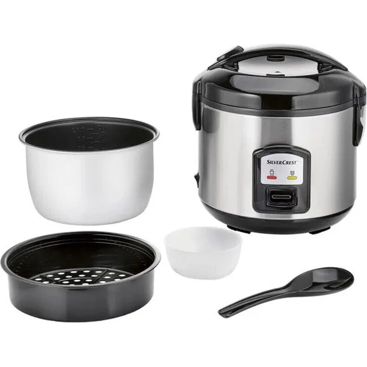 Silvercrest Reiskocher SRK 400 D2, Kocher mit 400 Watt, 1 l Fassungsvermögen, Dampfgareinsatz und Antihaftbeschichtung