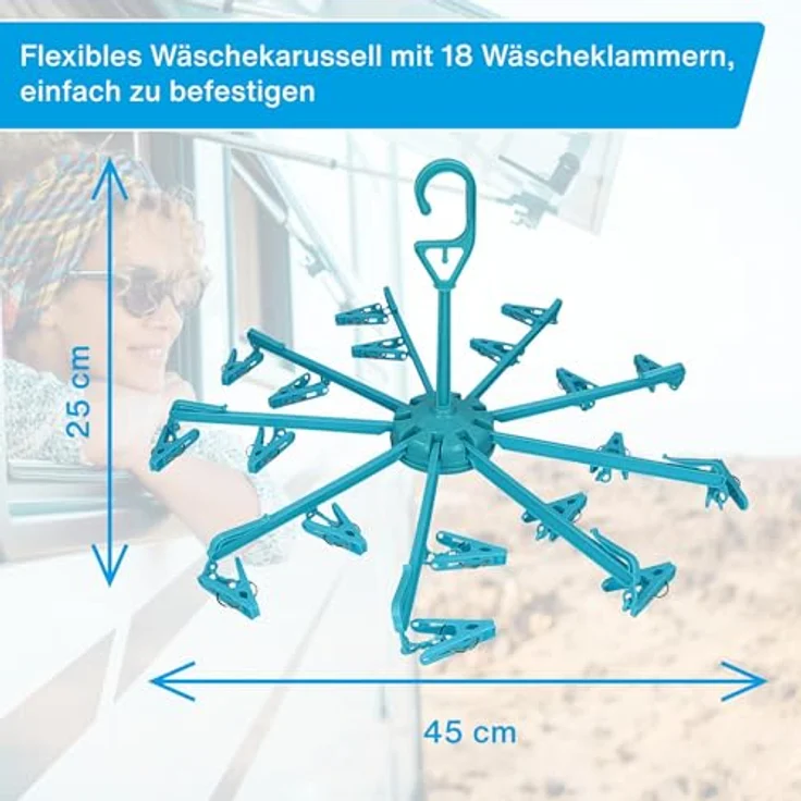 Cartrend Trockenkarussell mit 18 Wäscheklammern, platzsparend und vielseitig einsetzbar – Bild 3