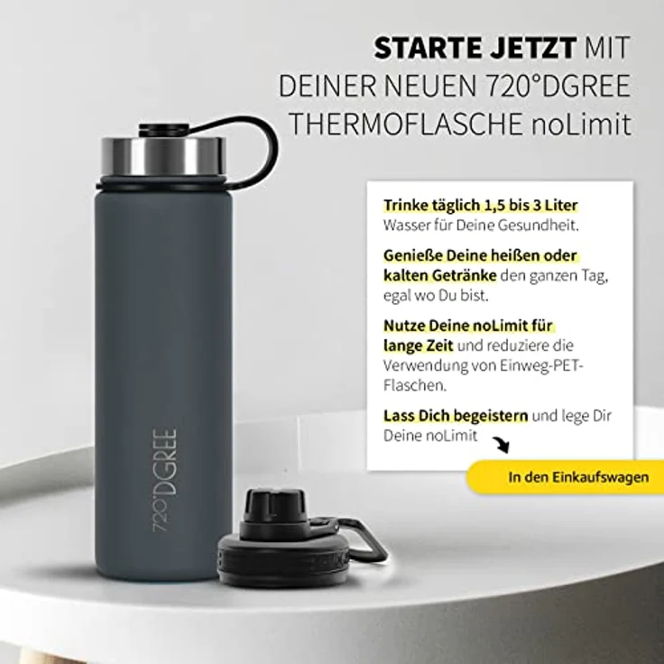 720°DGREE Edelstahl Trinkflasche Kinder 530ml “noLimit” - Auslaufsicher, für Kohlensäure, BPA-Frei, Thermosflasche mit Schraubverschluss und Gratis Sportdeckel – Bild 5