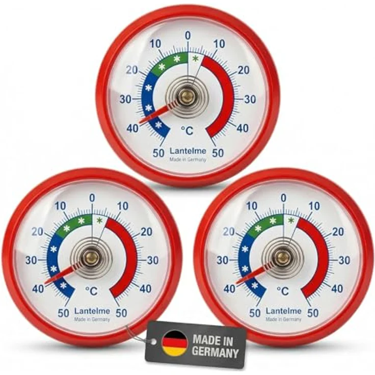 Lantelme Kühlschrankthermometer 3er Set, Selbstklebend mit Temperaturanzeige -50°C bis +50°C, robuster Kunststoff, Farbauswahl – Bild 1
