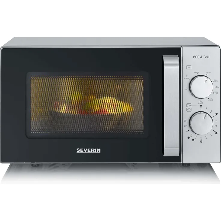 Severin MW 7576 Mikrowelle, 800 W, klein, 9 Stufen Grill, Flachbett, Silber