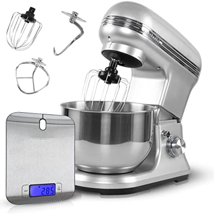 Classbach C-KM 4004 W Food Processor Set with Digital Kitchen Scales 1200 Watt Motor with 6 Speeds Quiet Mixing Machine 5 Litre Bowl Including 3 Attachments and Splash Guard – Bild 1