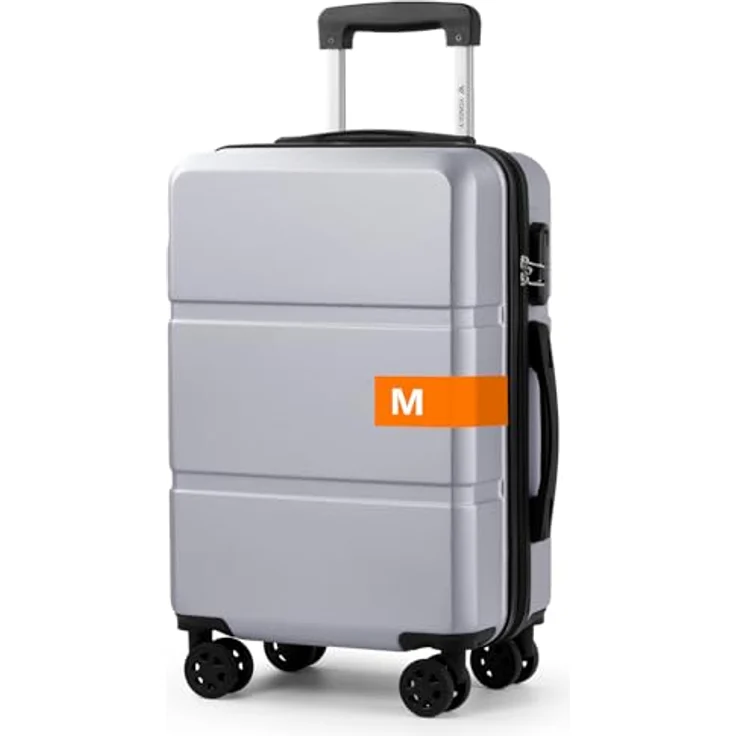 YONSLY Trolley Suitcase Reisekoffer, Hartschalenkabinenkoffer M mit 4 Rollen 360°, Zahlenschloss und Teleskopgriff, Silber – Bild 1