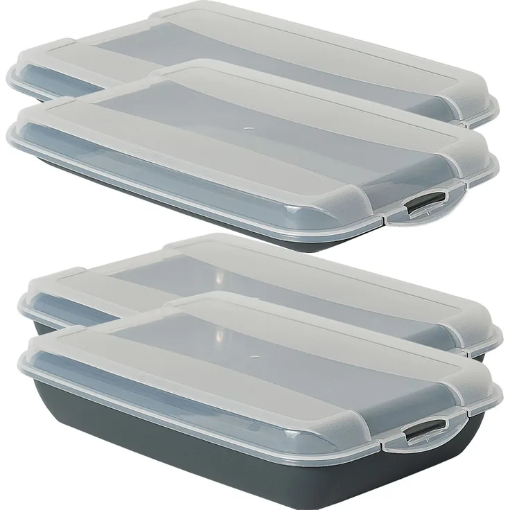 AMP Novaliv Sparset Aufschnittbox, 4-teilig in Anthrazit, mit transparentem Deckel, 2x flach (25x17x3 cm) & 2x hoch (25x17x5 cm), Frischhaltedosen für Wurst und Käse, Kühlschrank Organizer, ideal für Knäckebrot