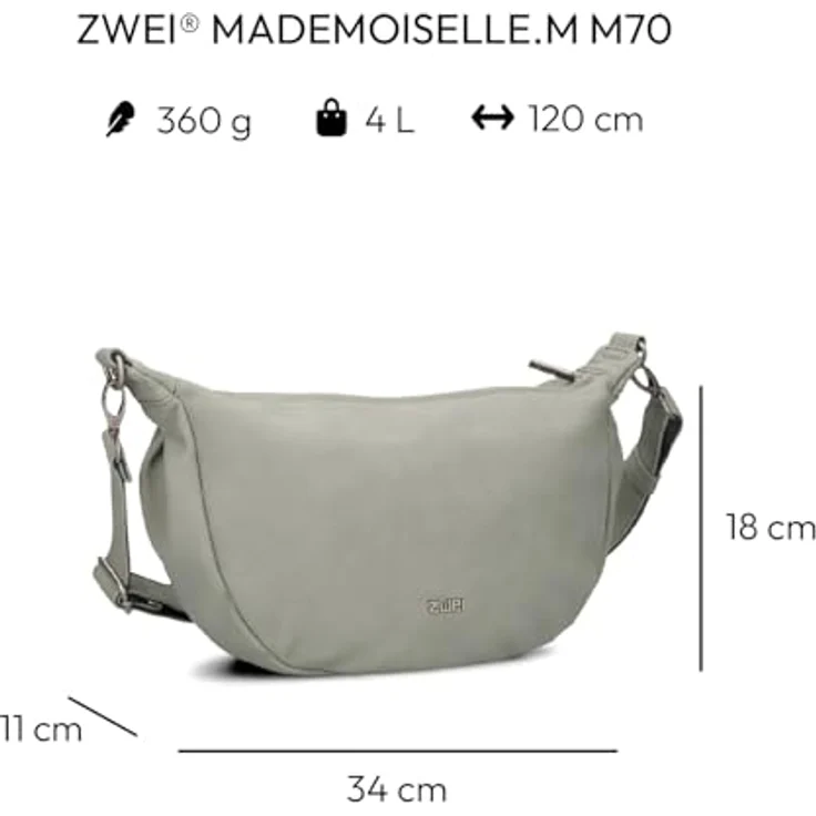 Zwei Mademoiselle.M Umhängetasche 34 cm, robuste Polyurethan-Handtasche mit Handyfach und verstellbarem Umhängeriemen, grau – Bild 2