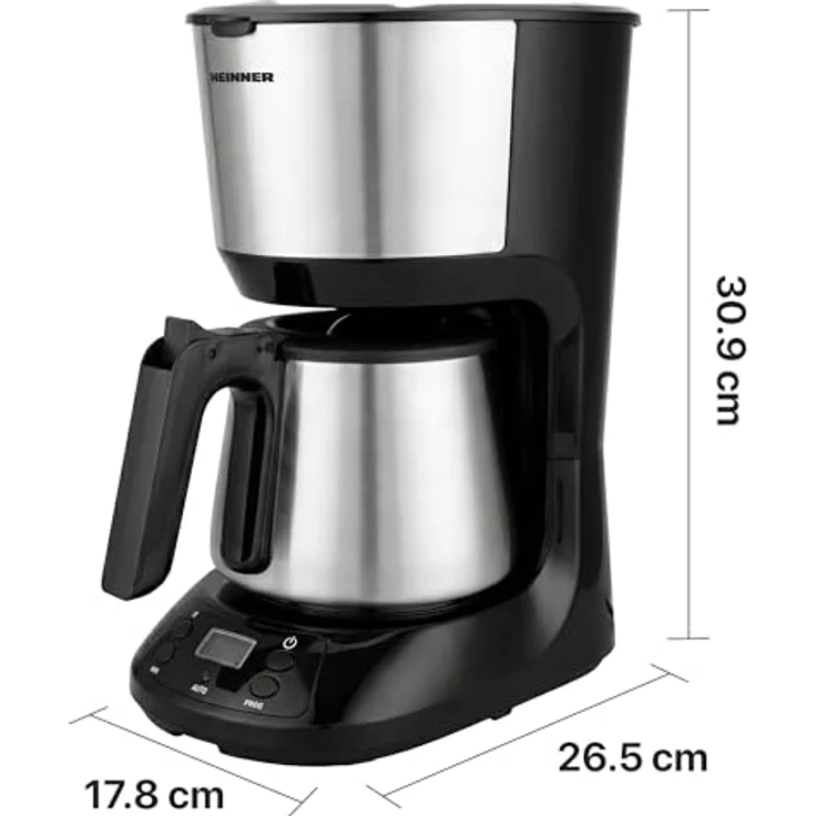 Heinner HCM-D750SSBK digitale Kaffeemaschine, 1,25 l Wassertank, Edelstahlbecher, LCD-Display, 750 W, schwarz, mit Tropf-Stopp-Funktion und spülmaschinenfesten Teilen – Bild 3