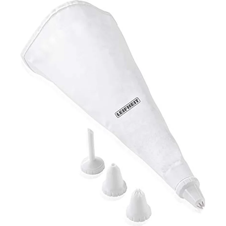 Leifheit Spritzbeutel-Set inkl. 4 Tüllen, aus spezial beschichteter Baumwolle, reiß- und kochfest, Teigspritze zum Backen und Dekorieren, Sahnespritze, Backzubehör, Tortenspritze, weiß – Bild 4