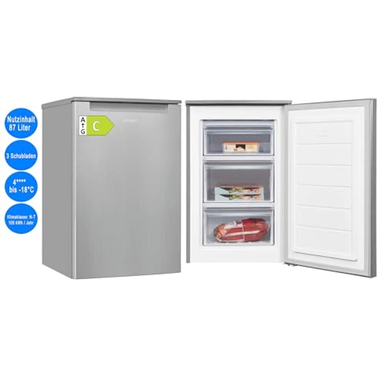 exquisit Gefrierschrank freistehend Silber 87 L EEK: C Eisschrank 55cm breit – Bild 2