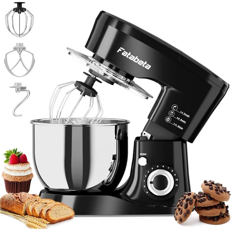 7MAGIC Küchenmaschine 1000 W, 3-in-1 Knetmaschine mit 11 Geschwindigkeitsstufen, Edelstahl-Rührschüssel 5,5 l, Kippkopf-Design