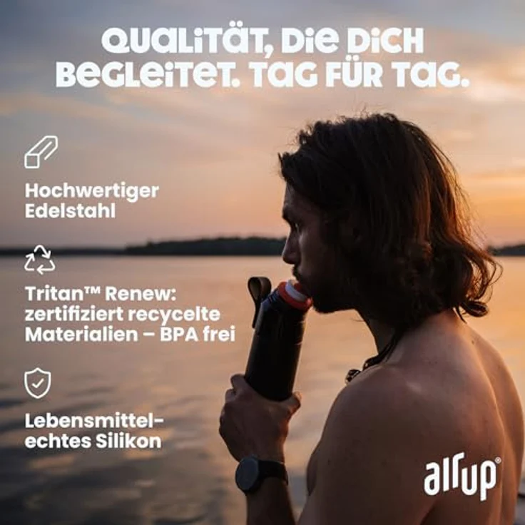 air up® Flasche Steel Starter Set Original aus Edelstahl inkl. Pods in 5 Geschmacksrichtungen, zuckerfrei I 480ml Isolierflasche mit Geschmack, hält Wasser 14 Std. kalt I Schwarz – Bild 5