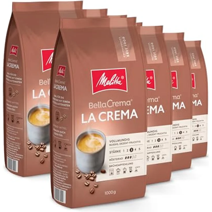 Melitta Ganze Kaffeebohnen, 100% Arabica, vollmundig und ausgewogen, Stärke 3, BellaCrema LaCrema, 8er Pack (8 x 1 kg) – Bild 2