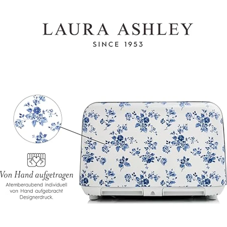 VQ Laura Ashley 4-Scheiben-Toaster, Edelstahl Vintage-Toaster mit 7 Bräunungsstufen, Auftau- und Aufwärmfunktion, China Rose – Bild 4