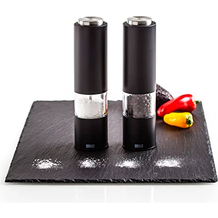 AdHoc 2er Geschenk Set elektrische Salzmühle und Pfeffermühle TROPICA in Schwarz mit Keramikmahlwerk einstellbar fein bis grob inkl. Salz & Pfeffer – Bild 2