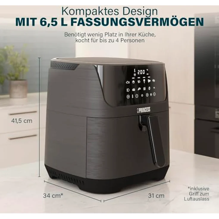 Princess Digitale Heißluftfritteuse – 6,5 L mit herausnehmbarer Trennwand – 60 Prozent weniger Energieverbrauch – Digitaler Touchscreen – 12 Programme – Ohne Öl – Schwarz – Bild 2