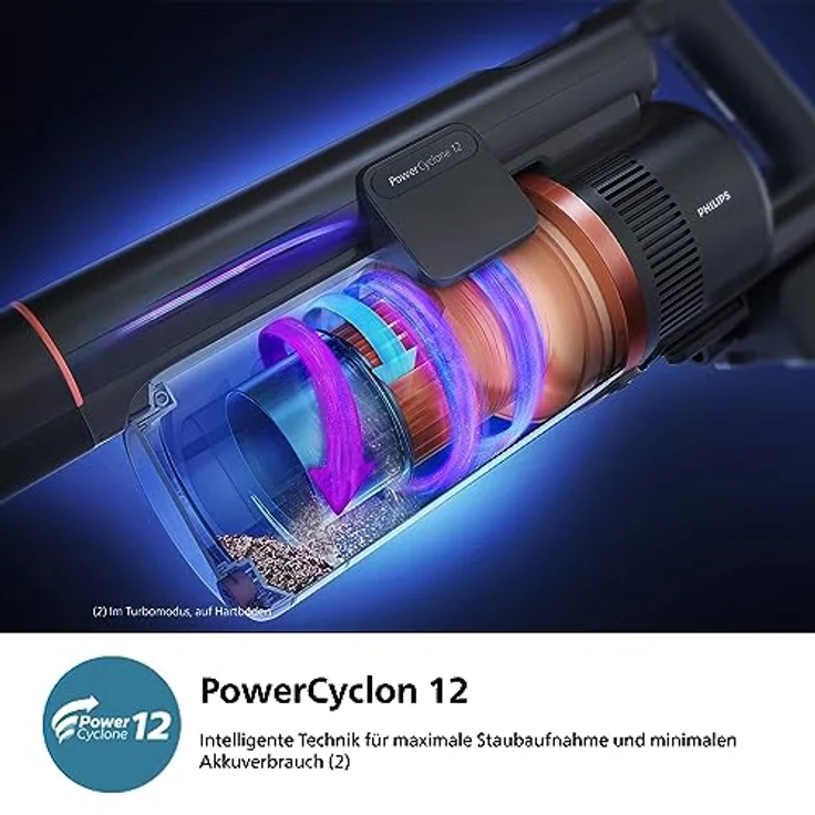 Philips Kabelloser Akku-Staubsauger Aqua Plus 8000 Serie XC8055/01, Staubsaugen und Wischen, PowerCyclone 12, PrecisionPower Smart-Düse mit LEDs, bis zu 80 Minuten Laufzeit, Blau – Bild 3