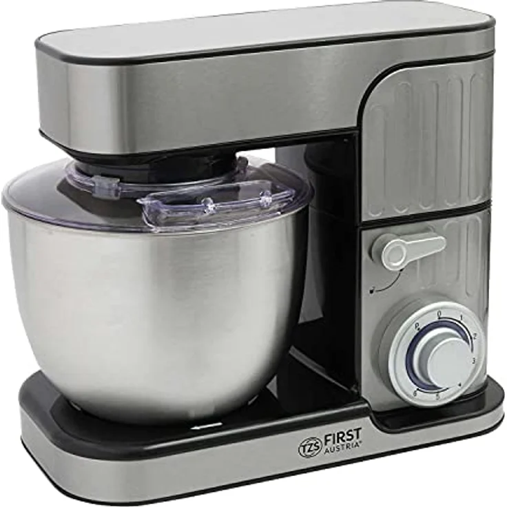 TZS First Austria Profi Küchenmaschine 1300 W, 5 L Behälter, 6 Geschwindigkeiten, Knetmaschine, Küchenmaschine mit Knetfunktion, Standmixer, Edelstahl – Bild 1