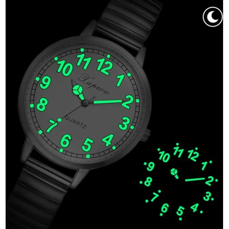 JewelryWe Damenuhr, elastische Uhr für Senioren, Silber Analog Quarz mit großem Zifferblatt und elastischem Edelstahlzugarmband – Bild 3