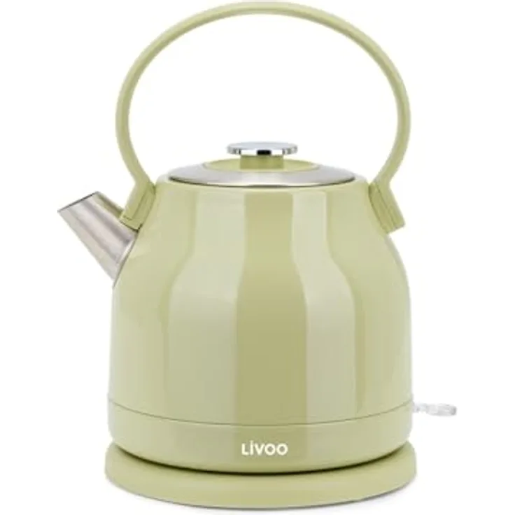 Livoo Retro-Wasserkocher DOD202C, 1,5 l, Edelstahl, 1850-2200 W, 360° drehbar, verdecktes Heizelement, automatische Abschaltung, Matcha