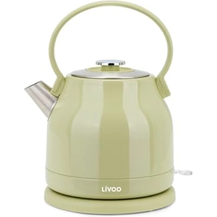 Livoo Retro-Wasserkocher DOD202C, 1,5 l, Edelstahl, 1850-2200 W, 360° drehbar, verdecktes Heizelement, automatische Abschaltung, Matcha – Bild 1