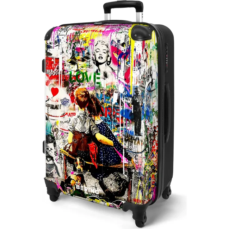 NoBoringSuitcases.com© Hartschalen-Trolley Bekannte Kunstwerke als bunte Graffiti-Kunst 67x43x25cm, 4 Rollen, Koffer Mittelgroß, Suitcase für Erwachsene