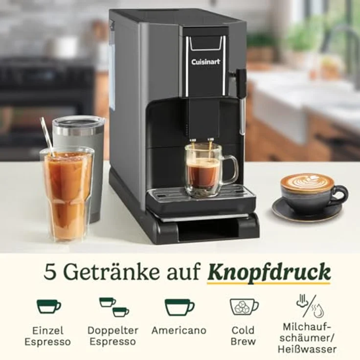 Cuisinart EM550E, Fully Automatic Coffee Machine Slim, 15 Bar Druck, Edelstahlmahlwerk, Schwarz – Bild 4