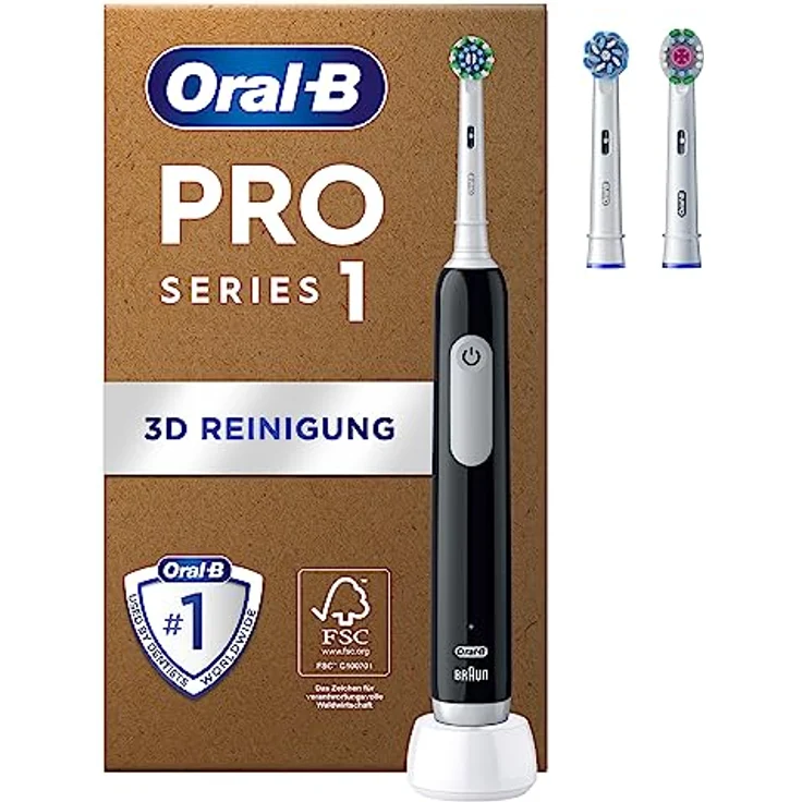 Oral-B Pro 1 Elektrische Zahnbürste/Electric Toothbrush für eine gründliche Zahnreinigung, 3 Aufsteckbürsten, 3 Putzmodi inkl. Sensitive Zahnpflegee, Drucksensor & Timer, Designed by Braun, schwarz – Bild 1