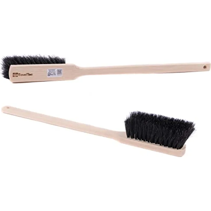 BawiTec Qualitäts Langstiel Handfeger Rosshaar-Mischung,1 Stück,Länge 60cm,sehr weiche Naturhaar-Borsten,Holzgriff gelocht,Handbesen,Sicherheitshandfeger,Maschinenbesen