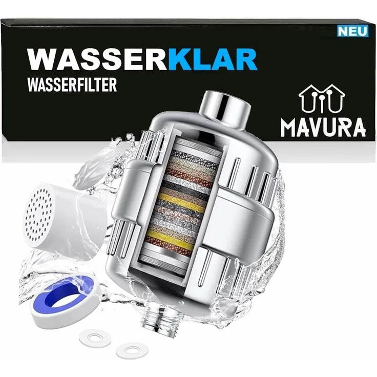 MAVURA WASSERKLAR Wasserfilter Duschfilter Wasserhahn Hartwasserfilter 33 Stufen, Silber