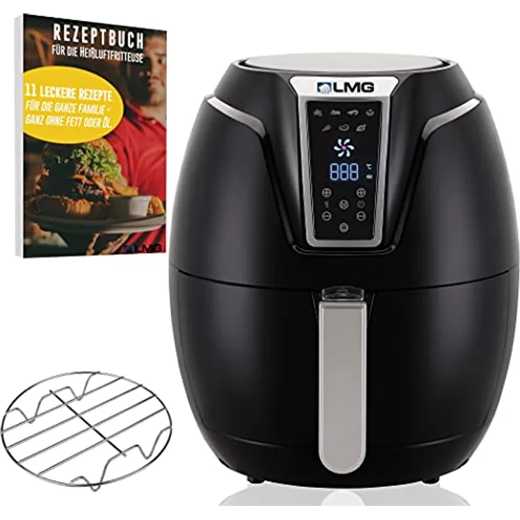 LMG Germany Heißluftfritteuse GLA610, 1400 W, 3,2 L, Touchdisplay, 7 Programme, leise, A+, spülmaschinenfest, bis 200 °C