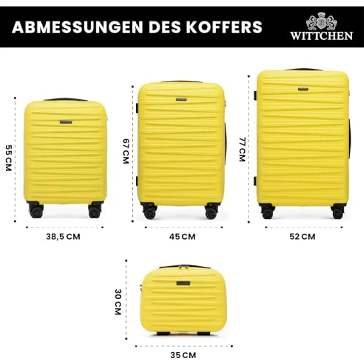 WITTCHEN Skyspeed Line Reisekoffer 4er Set, Hartschalenkoffer ABS mit Kombinationsschloss, Gelb, inkl. Kosmetikkoffer und 360° Doppelrädern – Bild 2
