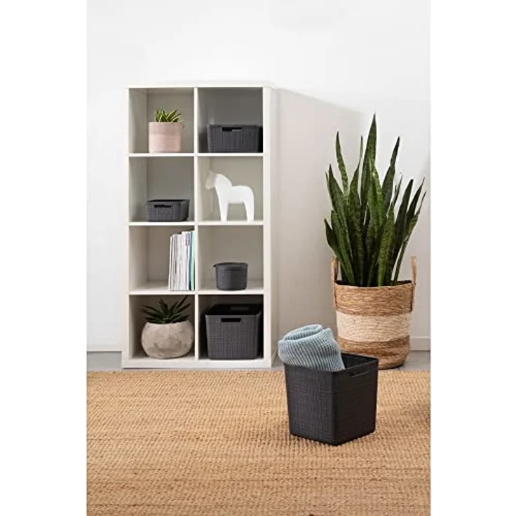 Curver Juliet Jute Korb aus 100% recyceltem Kunststoff, rechteckig, 20 l, Dunkelgrau, L – Bild 3