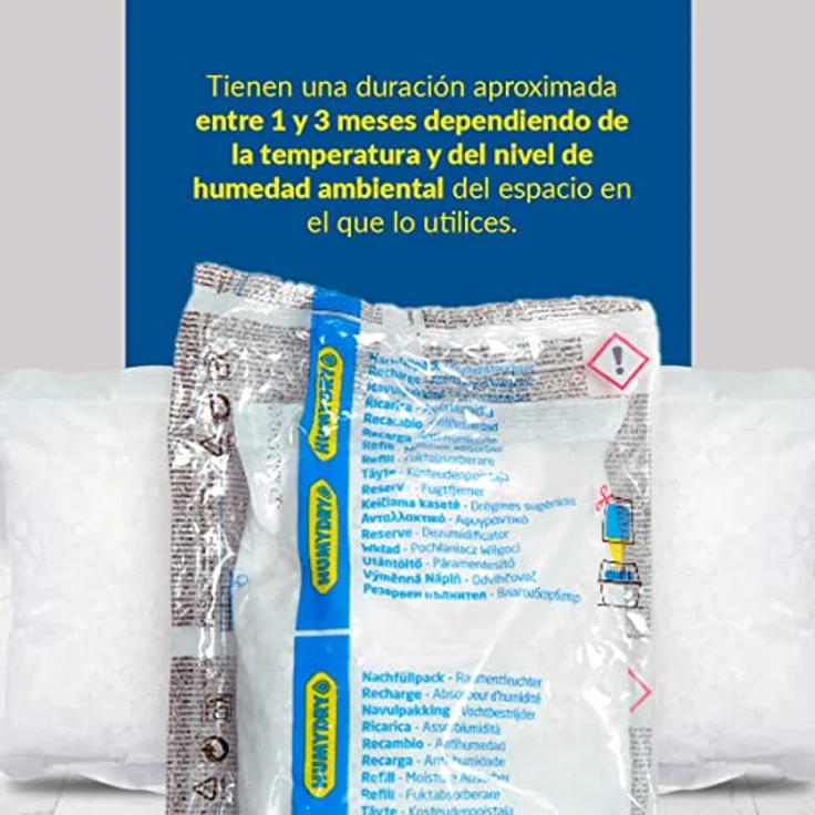 Set mit 4 Nachfüllbeutel - Nachfüllpackungen für Luftentfeuchter - Ideal zum Absorbieren von Feuchtigkeit aus Garagen, Kellern, Wohnzimmern und großen Räumen - 1 kg Beutel – Humydry – Bild 5