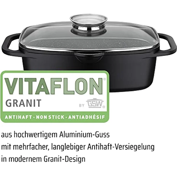 GSW 410182 Universalbräter Gourmet Granit 33x21cm, Aluminium, Glas, schwarz – Bild 3