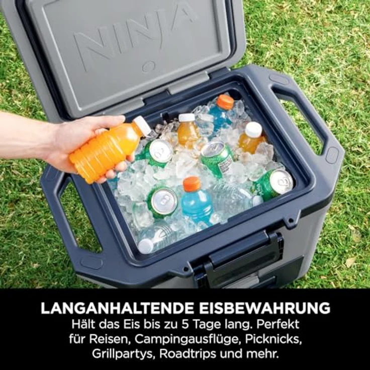 Ninja FrostVault Hard Cooler 28L, isoliert, hält Eis bis zu 6 Tage, Trockenaufbewahrungsschublade, 48 Dosen, Schiefergrau – Bild 3
