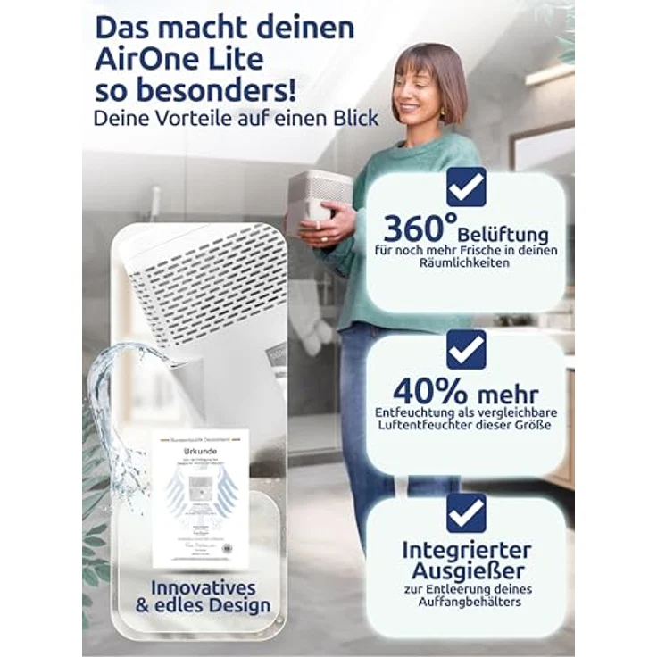 BonAura® Luftentfeuchter ohne Strom, effektiver Raumentfeuchter für Keller und Bad bis 16m², inklusive 450g Nachfüllpack - Schutz vor Schimmel – Bild 3