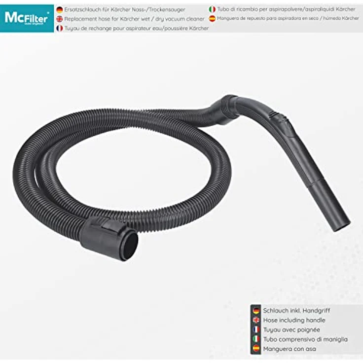 McFilter Saugschlauch für Kärcher Staubsauger, 2m Schwarz, inkl. Handgriff für Nass/Trockensauger - Preisvergleich – Bild 3