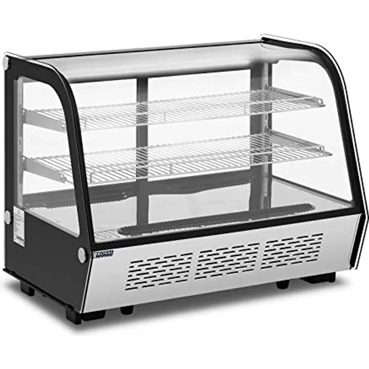 Royal Catering 3-stöckige verglaste Kühlvitrine RCCC-160ST, 160 l, Edelstahl, digitale Temperatureinstellung 2-10 °C, LED-Beleuchtung – Bild 1