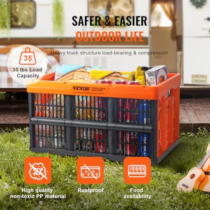 VEVOR 3er-Set 45L Profi Klappbox aus PP Transportbox Faltbarer Aufbewahrungsbox mit Handgriff Stapelbare Kisten Storage Box Faltboxen Stapelboxen für Aufbewahrung & Transport Orange – Bild 4