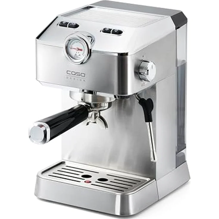 Caso Espresso Gourmet - Siebträgermaschine aus Edelstahl, leistungsstarke 19 bar Ulka-Pumpe, mit Milchaufschäumer, für Kaffeepulver oder ESE Kaffeepads, für 2 Tassen, mit Tassewärmeplatte – Bild 3