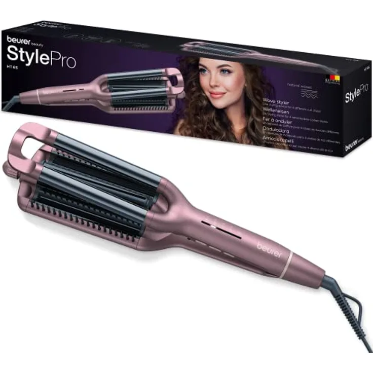 Beurer HT 65 Welleneisen, zum Stylen von 4 verschiedenen Wellenstyles, Temperaturstufen von 160-210°C für jeden Haartyp, Keramik-Keratin Beschichtung zum Schutz der Haare, Abschaltautomatik